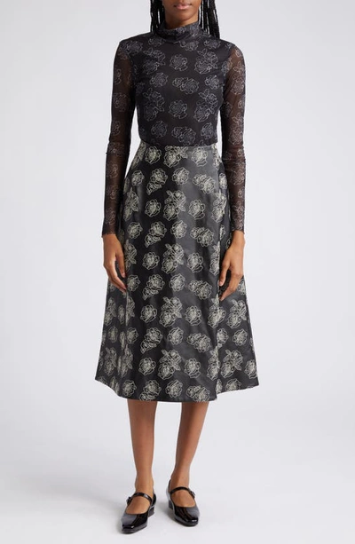 Shop Baum Und Pferdgarten Shari Floral Faux Leather A-line Skirt In Black Stitch Flower