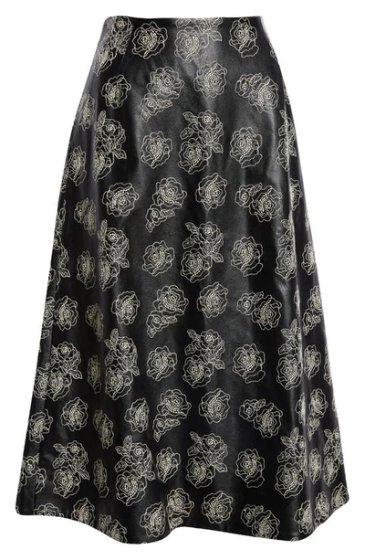 Shop Baum Und Pferdgarten Shari Floral Faux Leather A-line Skirt In Black Stitch Flower