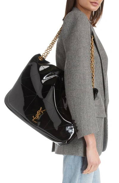 Shop Saint Laurent Jamie 4.3 Patchwork Faux Patent Leather Shoulder Bag In Noir
