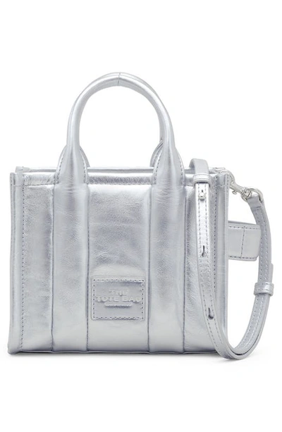 Marc Jacobs The Metallic Leather Mini Tote Bag In Silver