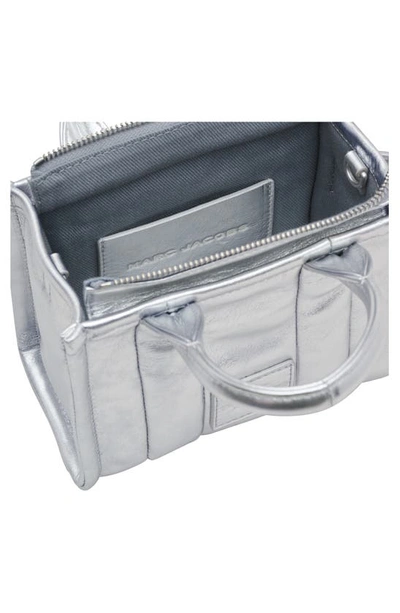 Marc Jacobs The Metallic Leather Mini Tote Bag In Silver