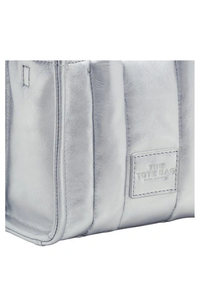 Marc Jacobs The Metallic Leather Mini Tote Bag In Silver