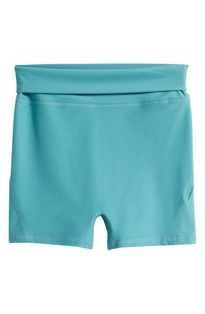 Shop Zella Girl Kids' Elevate Foldover Waist Shorts In Teal