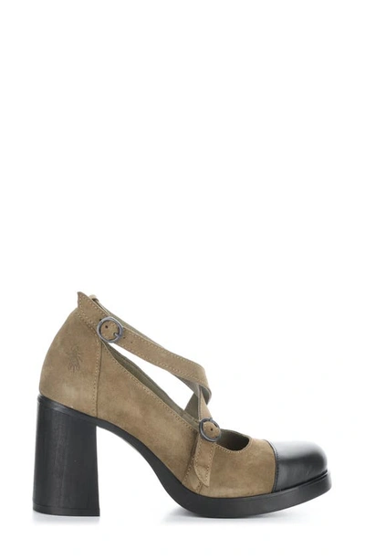 Shop Fly London Sliv Strappy Block Heel Pump In 001 Black/ Taupe