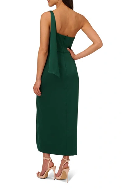 Shop Adrianna Papell Pleat One-shoulder Crepe Cocktail Dress In Deep Forest