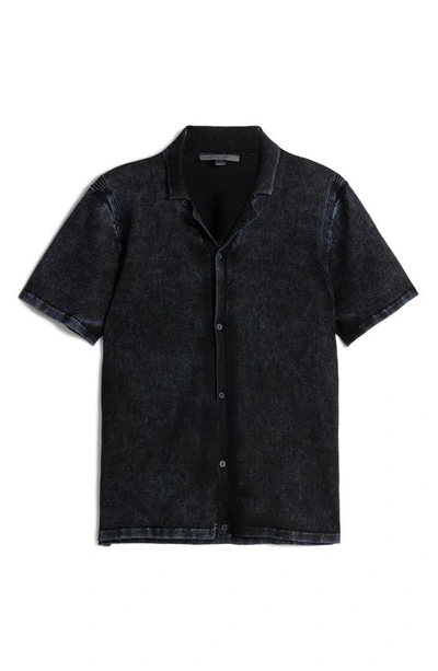 Shop John Varvatos Carter Short Sleeve Mercerized Cotton Button-up Shirt In Blue Smoke