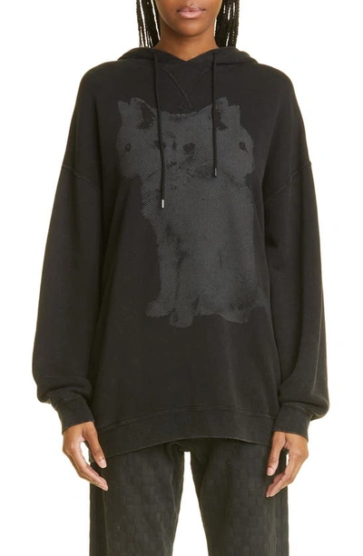 Shop R13 Three-headed Cat Oversize Cotton Blend Hoodie In Acid Black