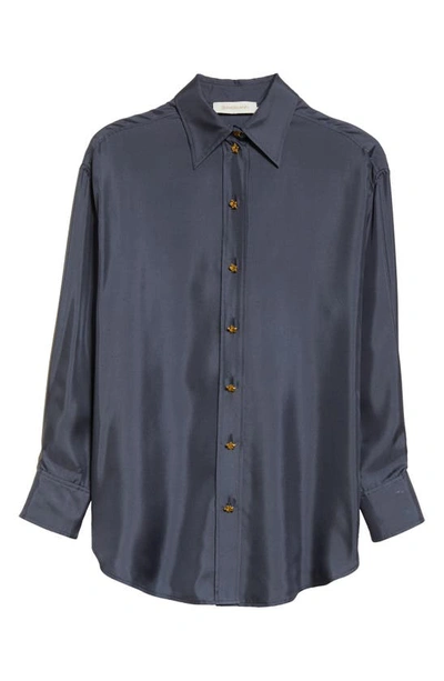 Shop Zimmermann Relaxed Silk Button-up Shirt In Paradise Navy