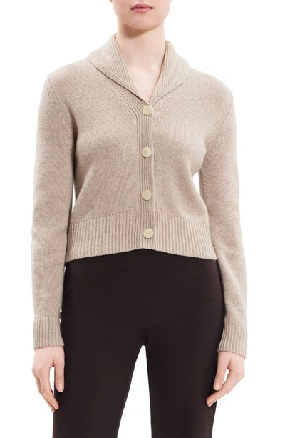 Shop Theory Shawl Collar Crop Cashmere Cardigan In Oat Melange