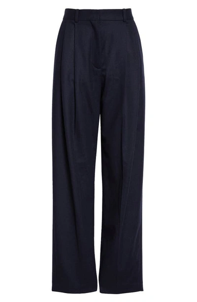 Shop Totême Double Pleat Tailored Recycled Wool Blend Pants In Navy