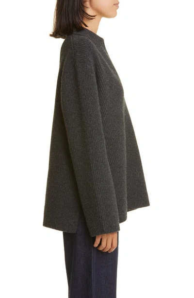 Shop Totême Rib Wool & Cashmere Polo Sweater In Charcoal Melange
