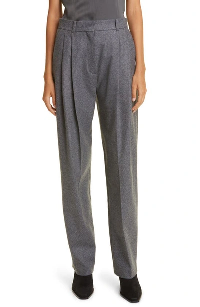 Shop Totême Double Pleated Tailored Wool Blend Pants In Grey Melange