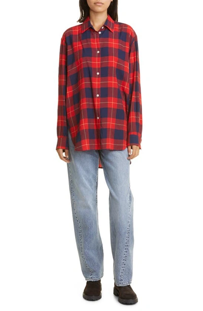 Shop Totême Tartan Oversize Button-up Shirt In Red Check