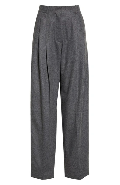 Shop Totême Double Pleated Tailored Wool Blend Pants In Grey Melange