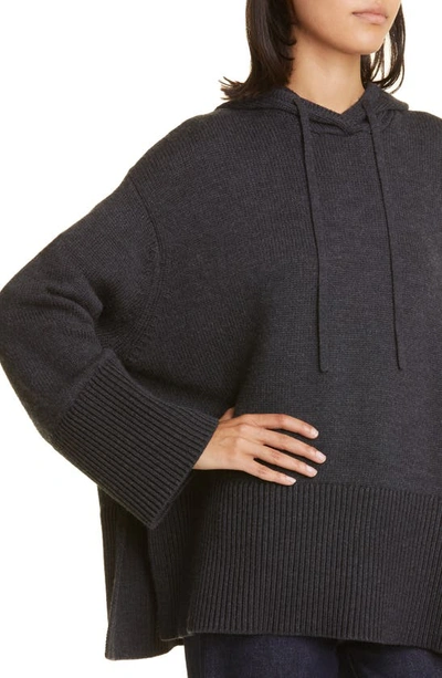 Shop Totême Signature Wool & Organic Cotton Hooded Sweater In Charcoal Melange