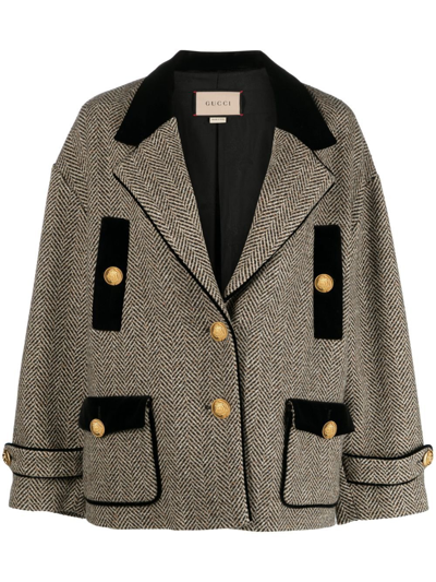 Shop Gucci Brown Herringbone Wool Coat