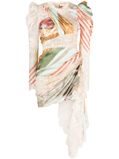 Shop Zimmermann Neutral Luminosity Draped Silk Mini Dress In Neutrals