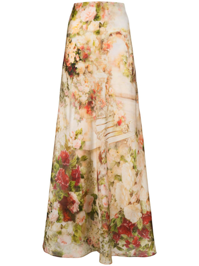 Shop Zimmermann Neutral Luminosity Floral Print Silk Skirt In Neutrals