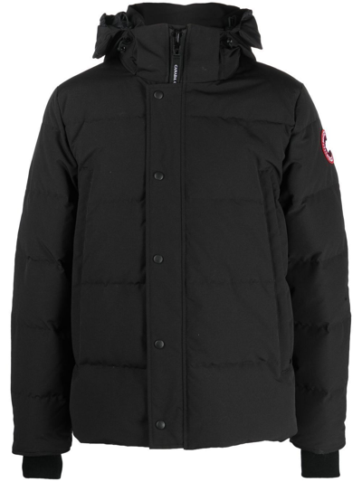 Shop Canada Goose Black Wyndham Hooded Quilted Coat