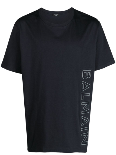 Shop Balmain Blue Logo-embossed Cotton T-shirt