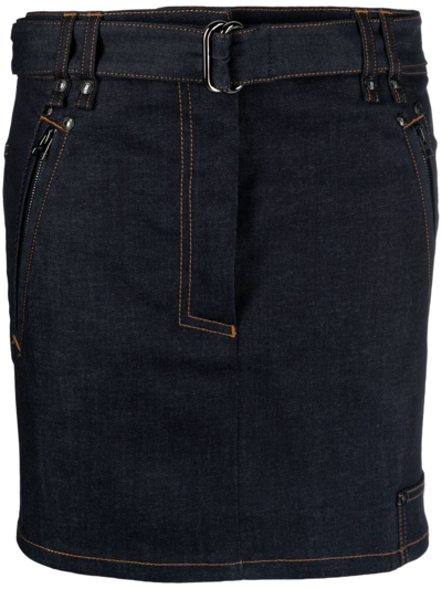Shop Tom Ford Blue Belted Denim Mini Skirt