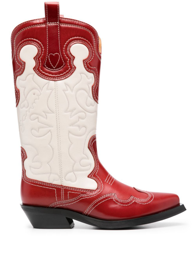 Shop Ganni White Panelled Western Leather Boots
