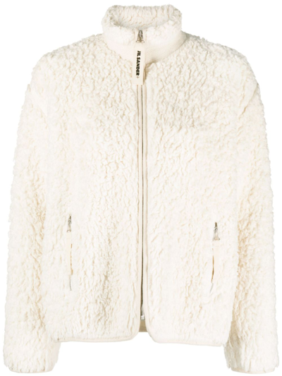 Shop Jil Sander Neutral Shearling Bomber Jacket - Women's - Viscose/elastane/cotton In Neutrals