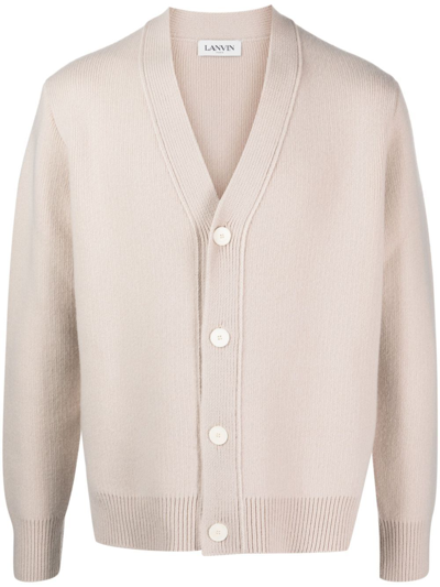 Shop Lanvin Neutral V-neck Wool Cardigan In Neutrals
