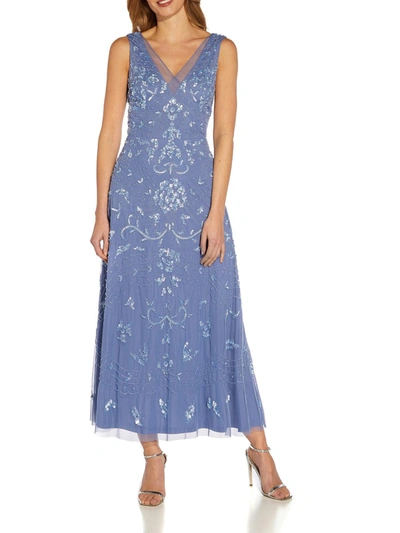 Shop Adrianna Papell Womens Sequined Special Occasion Evening Dress In Blue