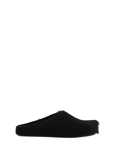 Marni Fussbet Fur Mules In Black