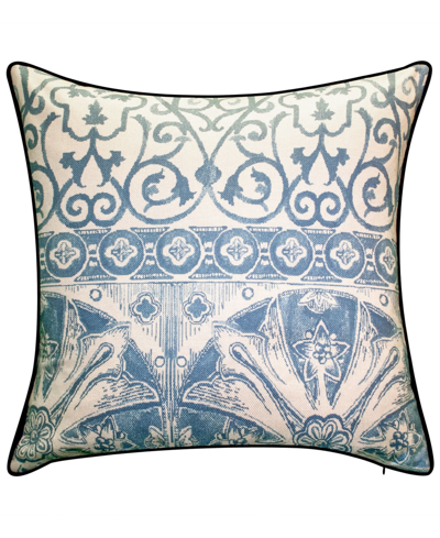Ediehome Nybg Menorca Border Print Decorative Pillow, 20" X 20" In Blue