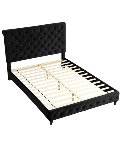 Shop Best Master Furniture Ashley 50" Velvet Fabric Tufted Full Platform Bed In Black