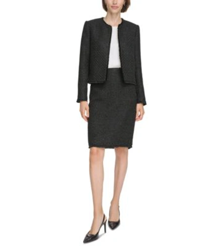 Shop Calvin Klein Petite Tweed Open Front Jacket Tweed Pencil Skirt In Black