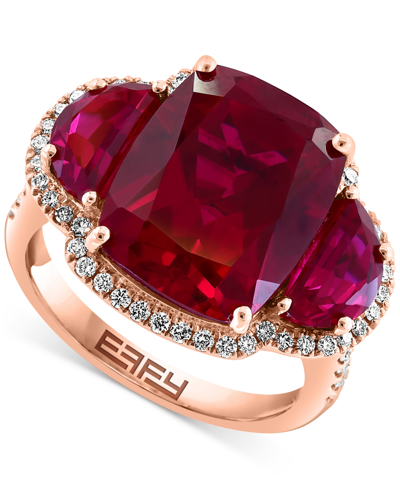 Shop Effy Collection Effy Lab Grown Sapphire (10-3/8 Ct. T.w.) & Lab Grown Diamond (1/3 Ct. T.w.) Halo Statement Ring In  In Ruby