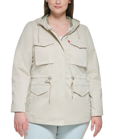 Shop Levi's Plus Size Zip-front Long-sleeve Hooded Jacket In Sand