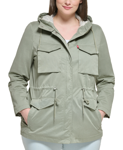 Shop Levi's Plus Size Zip-front Long-sleeve Hooded Jacket In Sea Green