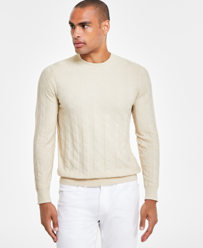 Shop Alfani Men's Textured Chevron Long-sleeve Crewneck Sweater, Created For Macy's In Brown Rice