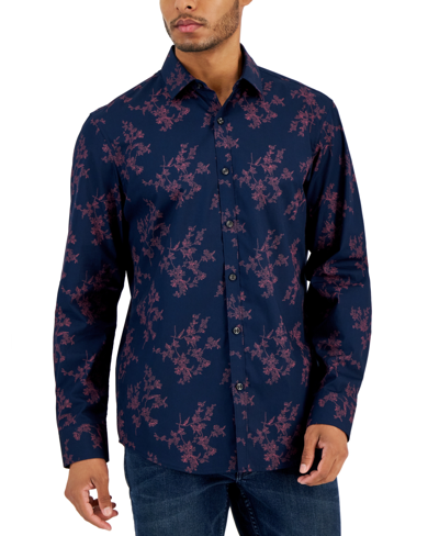 Shop Alfani Men's Dotted Floral-print Shirt, Created For Macy's In Neo Navy