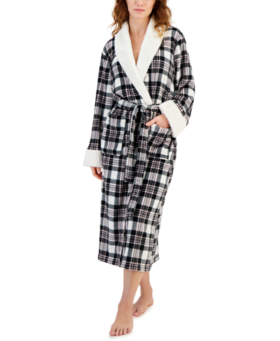 Shop Charter Club Women's Long-sleeve Plaid Self-tie Robe, Created For Macy's In Pink Plaid