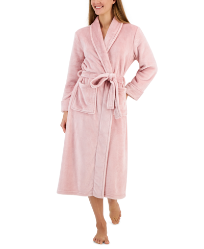 Shop Charter Club Women's Long Solid Shine Plush Knit Robe, Created For Macy's In Porcelain