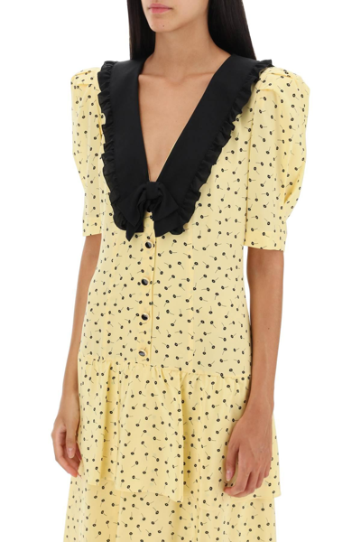 Shop Alessandra Rich Floral Dress With Contrasting Collar In Yellow