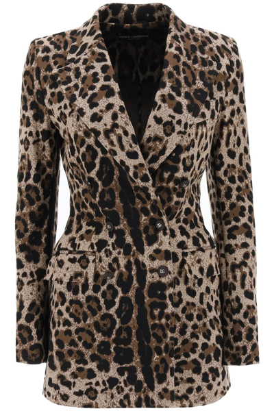 Shop Dolce & Gabbana Double-breasted Turlington Jacket With Animalier Motif In Beige,brown,black