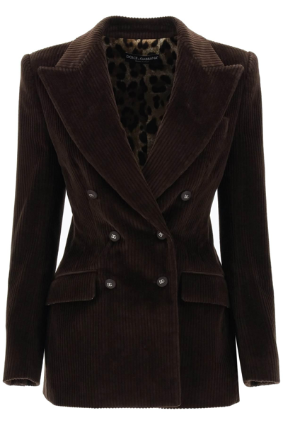 Shop Dolce & Gabbana Double-breasted Corduroy Jacket In Brown