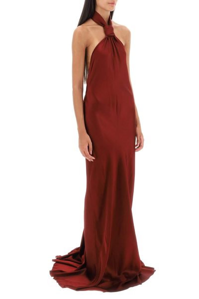 Shop Ann Demeulemeester 'ingeborg' Satin Maxi Dress With Train In Red