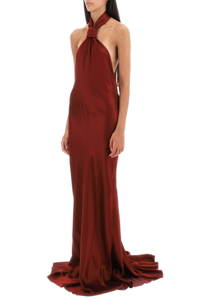 Shop Ann Demeulemeester 'ingeborg' Satin Maxi Dress With Train In Red