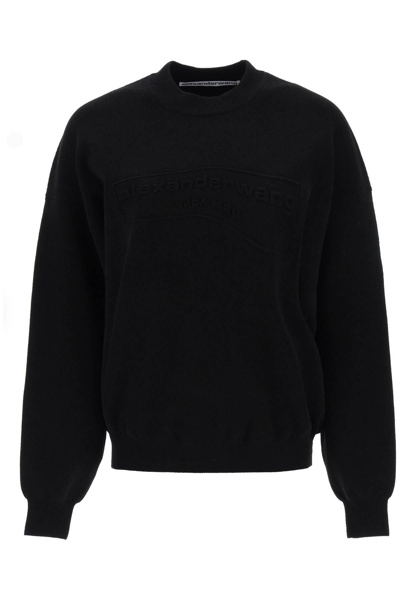 Shop Alexander Wang Crew-neck Sweater With Embossed Logo In Black