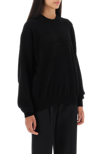 Shop Alexander Wang Crew-neck Sweater With Embossed Logo In Black