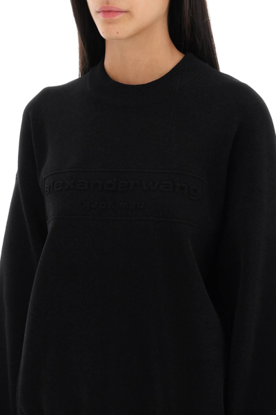 Shop Alexander Wang Crew-neck Sweater With Embossed Logo In Black