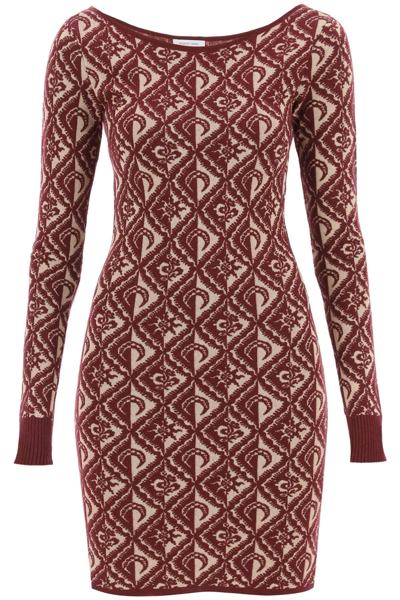 Shop Marine Serre Moon Diamant Jacquard Knit Mini Dress In Beige,red