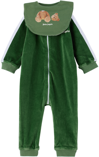 Shop Palm Angels Baby Green & White Pa Jumpsuit & Bib Set In Green White